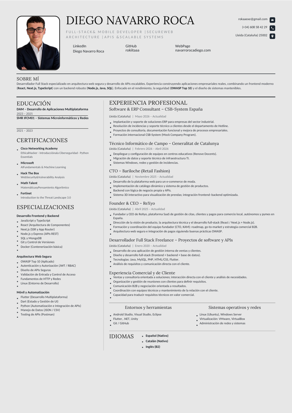 Currículum de Diego Navarro Roca en español